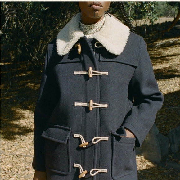 NWT DOÊN Chicory Coat in Baltic Navy with Shearling Collar - Picture 3 of 10